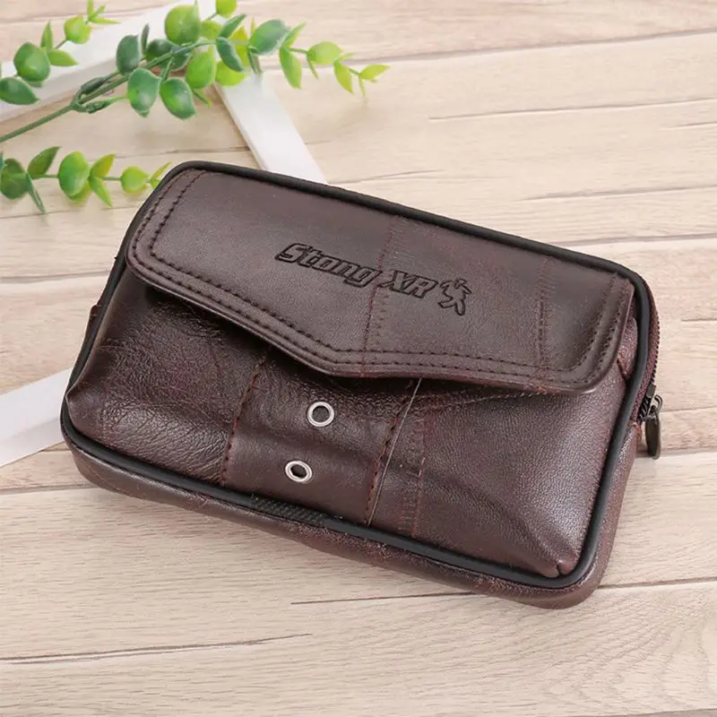 Y166 Men Vintage Leather Waist Bag Phone Sport Belt Hip Belt Loop Holster Wallet Carry for Case Purse