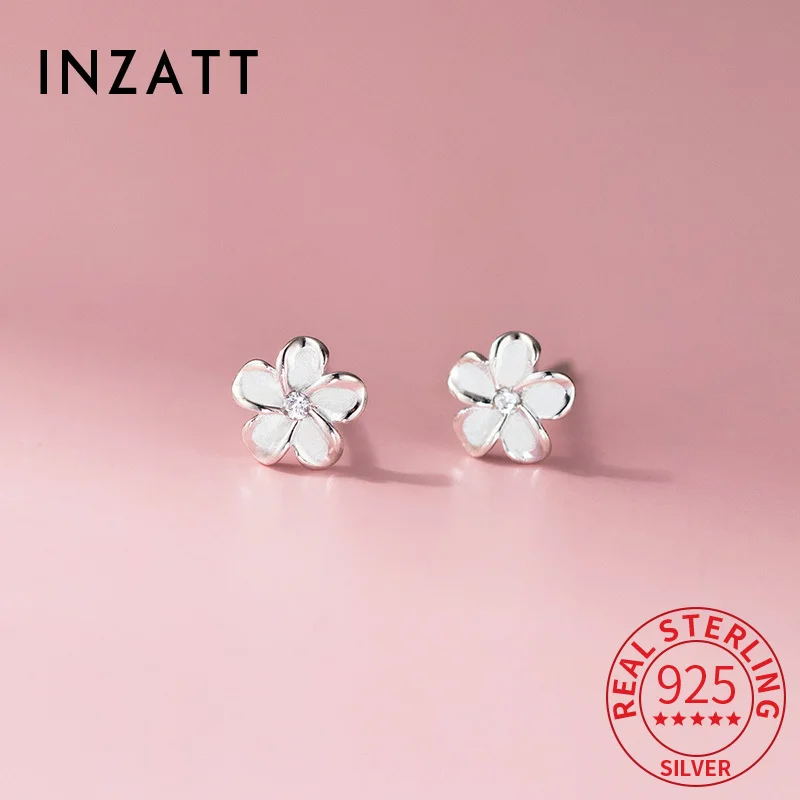 

INZATT Real 925 Sterling Silver Zircon Flower Mini Stud Earrings for Women Classic Fine Jewelry Light Luxury Plant Accessories