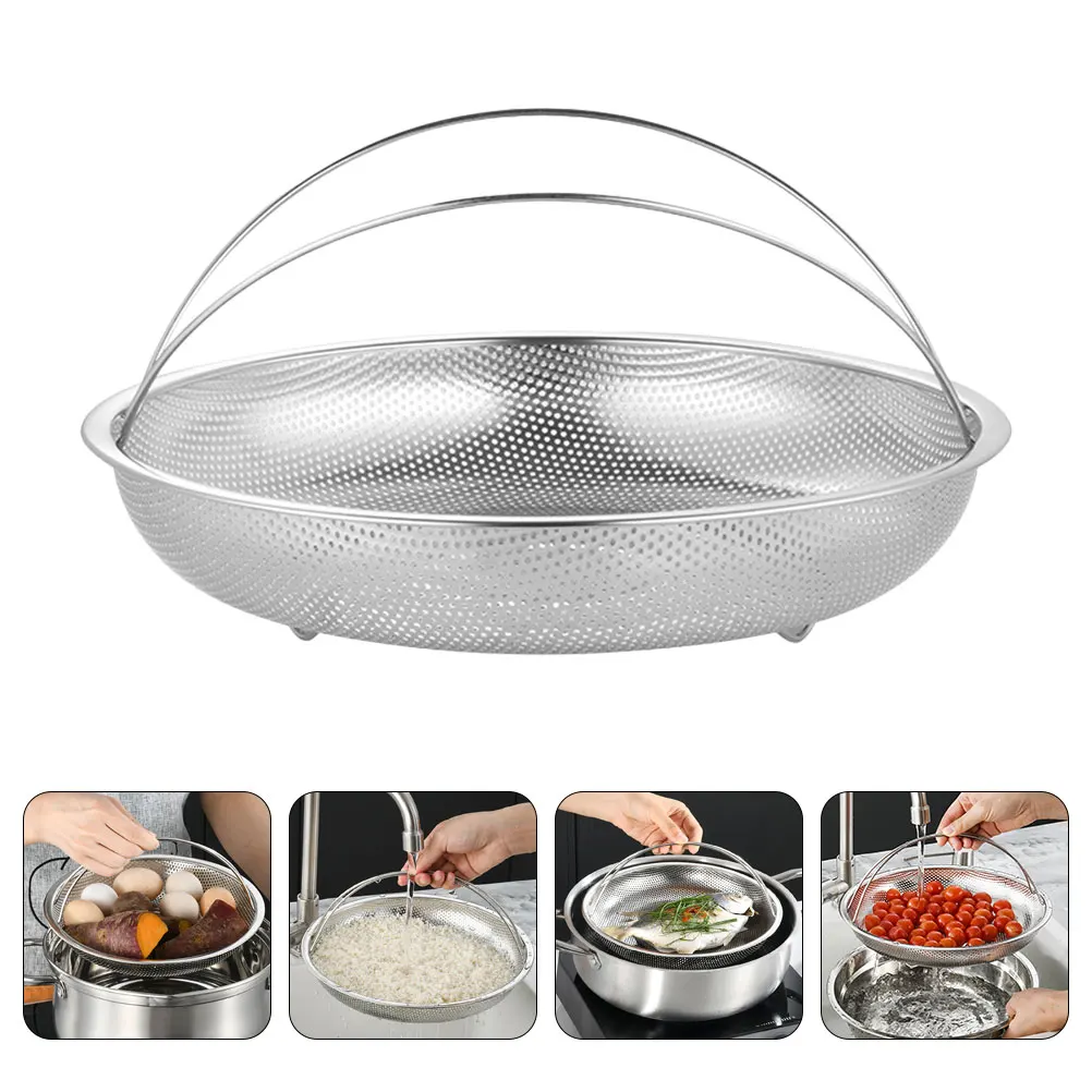 

Stainless Steel Steamer Basket Vegetable Rice Steaming Pot Insert Lightweight Handle Kitchen Steam Rack Food