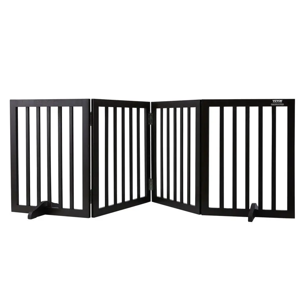 

Freestanding Dog Gate 24 Inch High 80 Inch for wide 4 Panel Expandable Pet Barrier with Silent Feet for indoor Use Brown