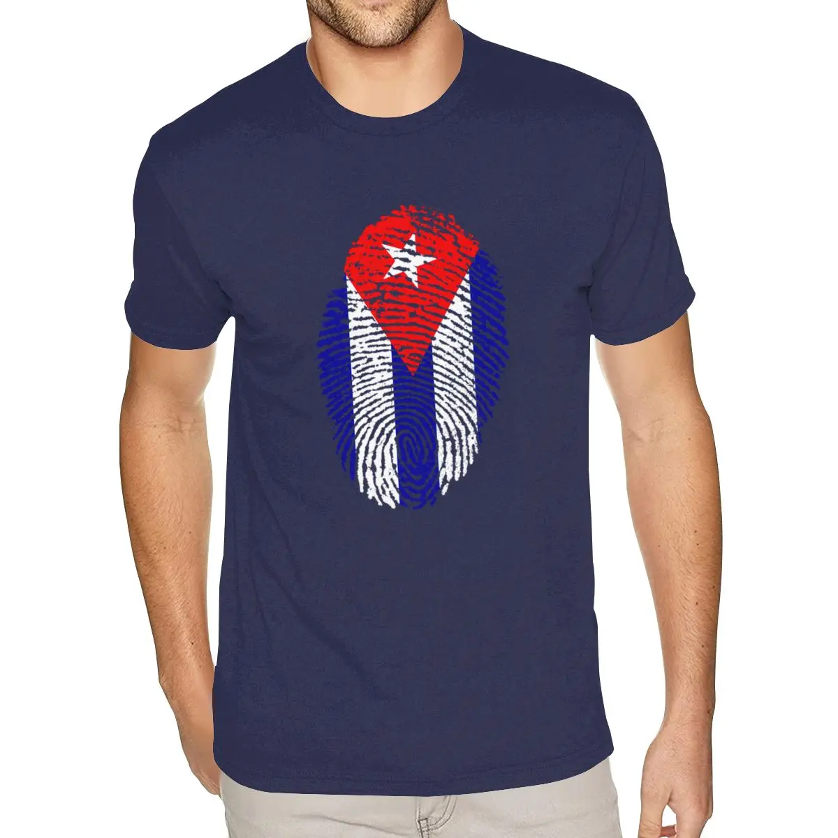 

Short Sleeve O-Neck Cotton Cuba Flag Fingerprint Tees Junior Man's S T-Shirt