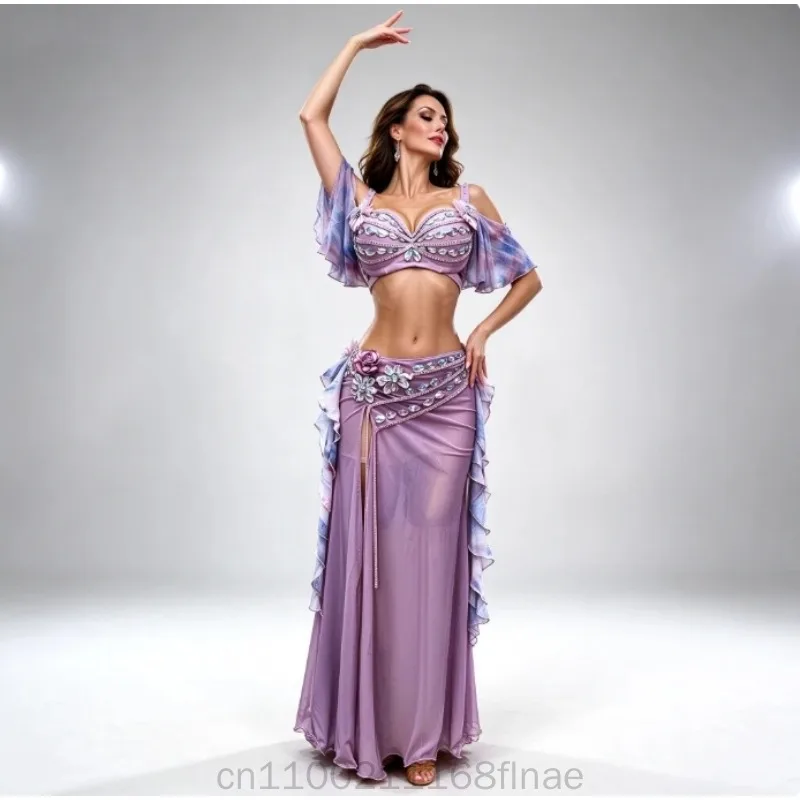 Belly Dance Performance Costume Female 2026 New Bean Paste Powder Set Eastern Dance Professional Practice Outfit