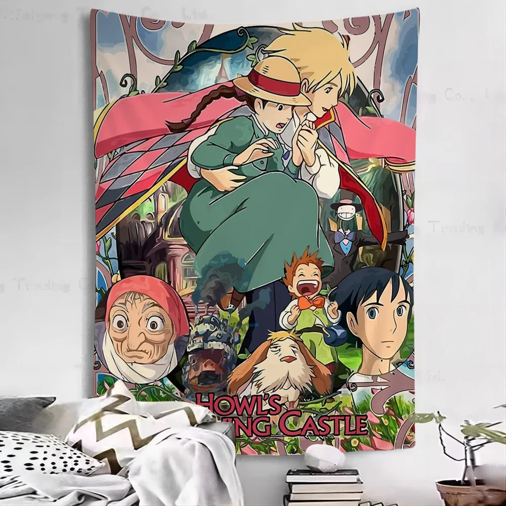 Studio Ghibli Howls Moving Castle Tapestry Anime Tapestry Hippie Flower Wall Carpets Dorm Decor Wall Hanging Home Decor