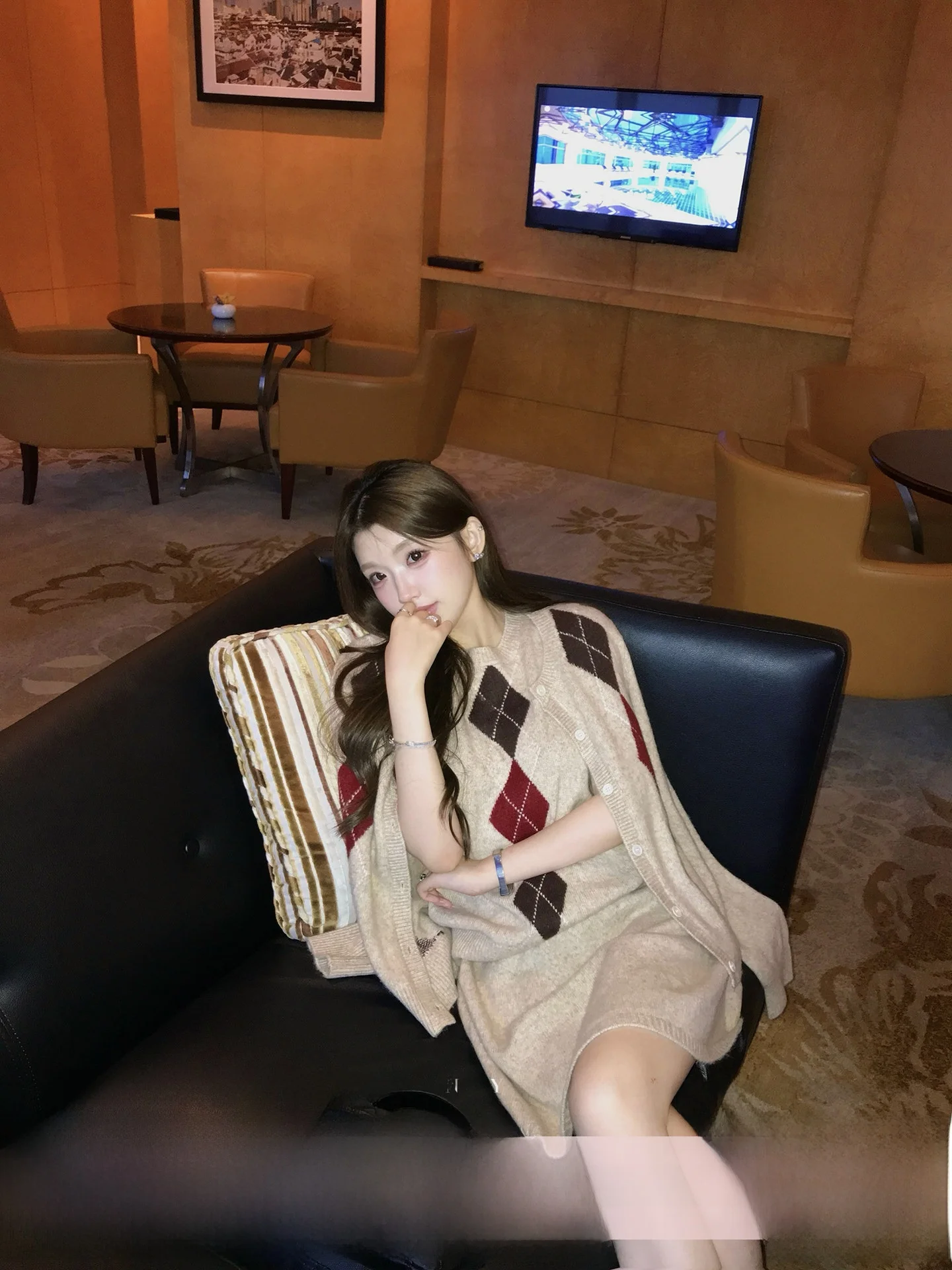 

Женский повседневный свободный вязаный свитер-кардиган YoyoZhang из смесовой шерсти с узором в клетку, осенний теплый топ с длинными рукавами и круглым вырезом