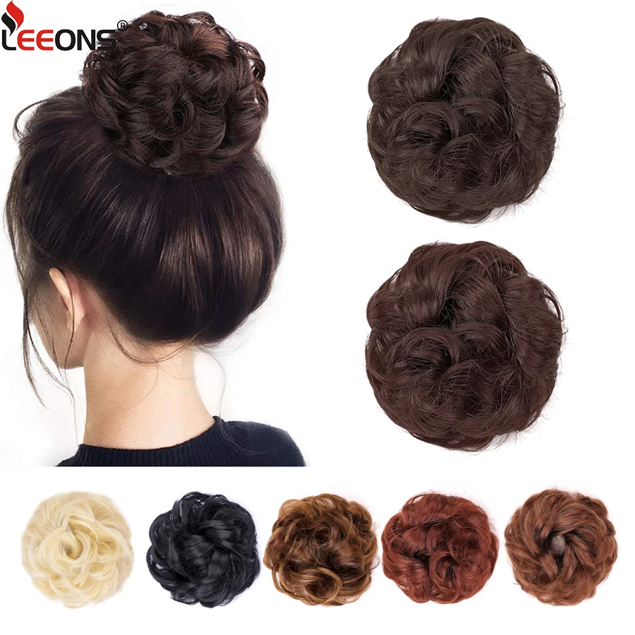 

Leeons Synthetic Chignon 1Pcs Messy Hair Bun Hair Scrunchies Extension Curly Wavy Messy For Women Updo Hairpiece Brown Color