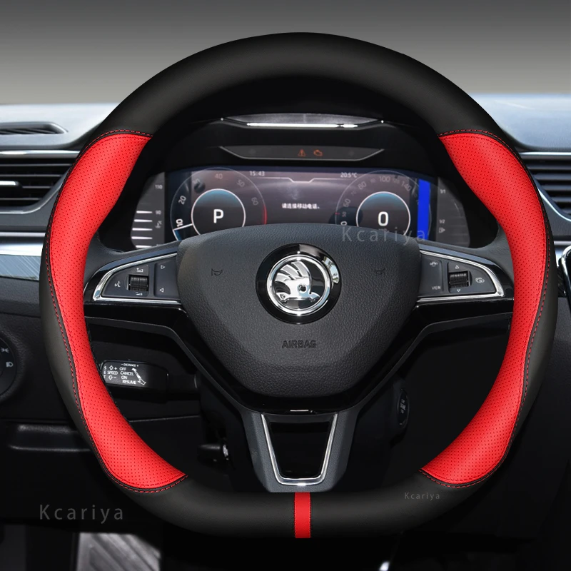 For Skoda Fabia 1 2 3 MK1 MK2 MK3 6Y 6Y2 6Y3 6Y5 NJ NJ3 NJ5 2001-2021 2022 Anti-slip 38cm Carbon Fiber Car Steering Wheel Cover