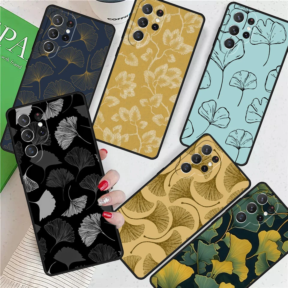 

Ginkgo Leaf Gold Fol Art For Samsung Galaxy S24 Ultra S21 S22 S8 S9 S10E Note 10 20 Plus FE S23 Phone case Cover Coque
