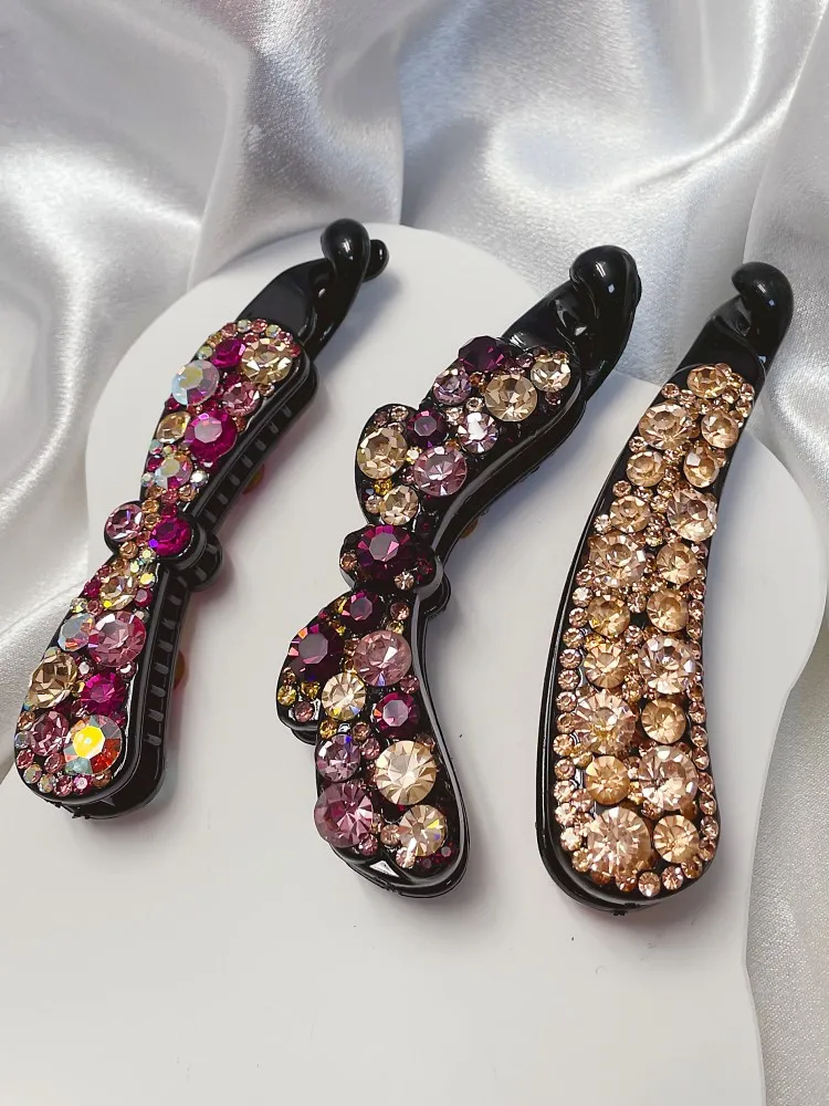 9.8cm Long Bow knot Banana Clip Barrette Fashion New Hair Clips for Women Rhinestone Pony Hair Accessories Harp nana Clips