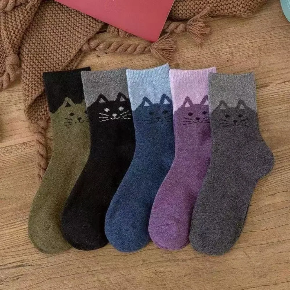 5 Pairs Soft Breathable Cotton Crew Socks Elastic Cuff Skin Friendly Mid Calf Socks Wear Resistant Jacquard Animal Print Socks