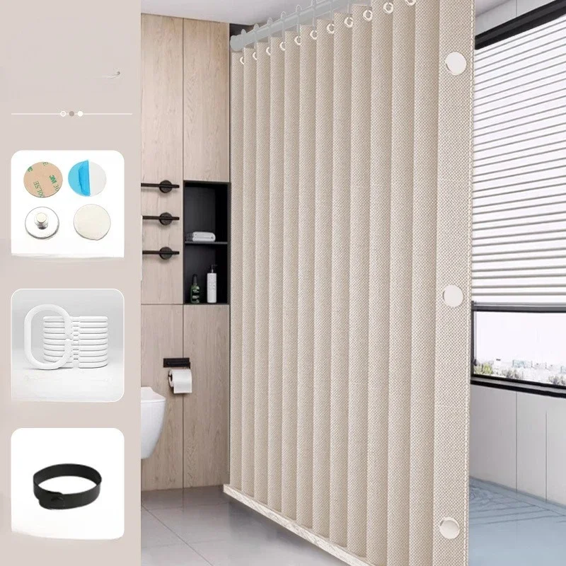 ستائر دش مقاومة للماء من الكتان المقلد، حلقة كبيرة من القماش السميك، ستائر دش غير شفافة في الحمامات، ستائر سهلة التركيب #3