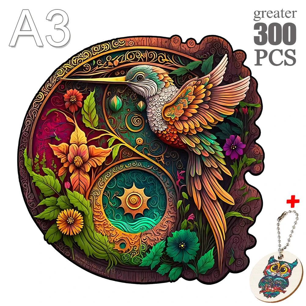 Adults Animal Wooden Puzzles Twin Hummingbirds Collecting Honey Wood Jigsaw Puzzle Educational Toys For Kids Adults