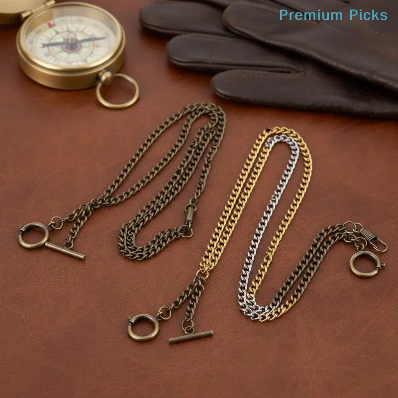 portableDouble Chain Pocket Watch Chain Curb Link Chain Clip Pocket Chain For Men And Women For Christmas And Father's Day Gift view 6