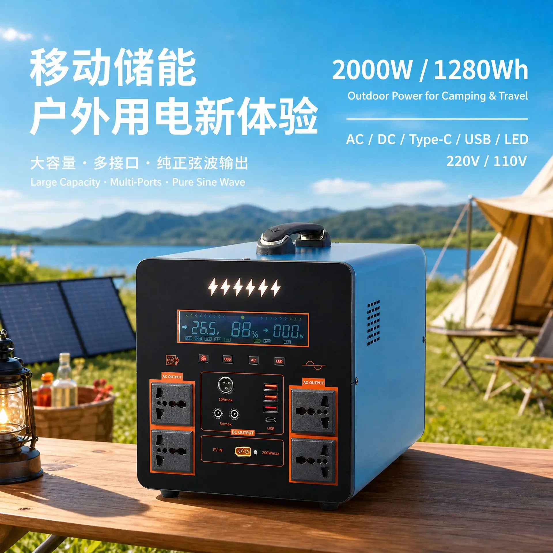 European And American Power Supplies, Large-capacity Stalls, RVs, Self-driving Camping, Energy Storage Lithium Batteries, Campin