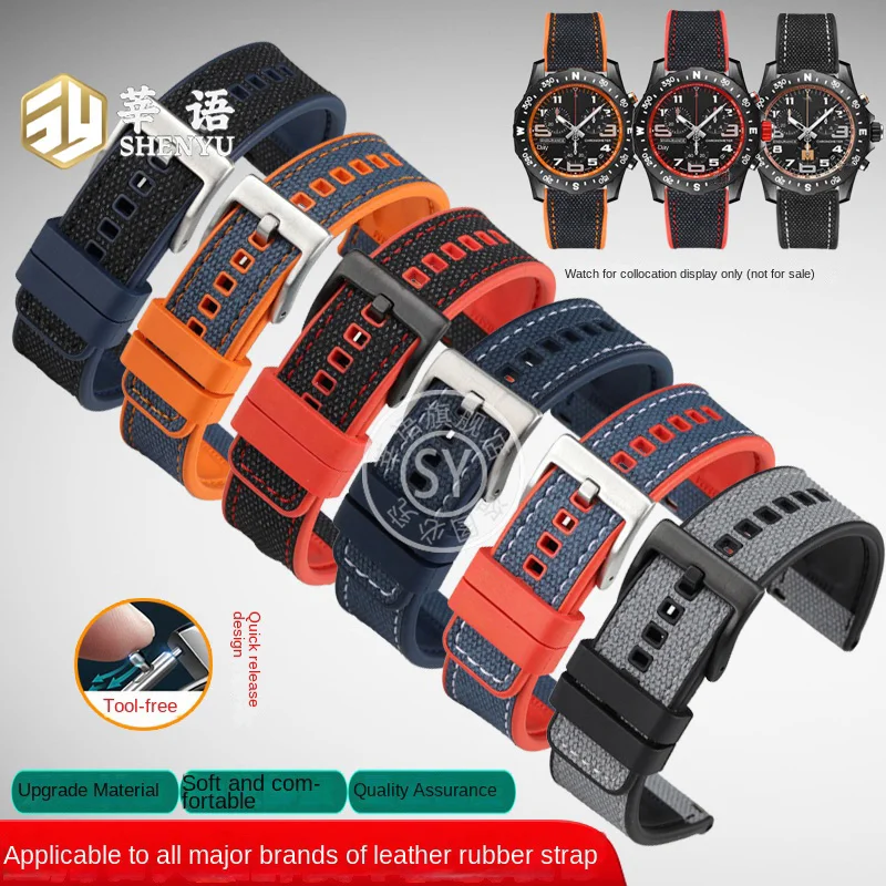 Shenyu 20mm 21mm 22mm 24mm watchband PU and rubber Bottom watch Strap Men Bracelet Accessories For IWG  Omega Breitling Mido