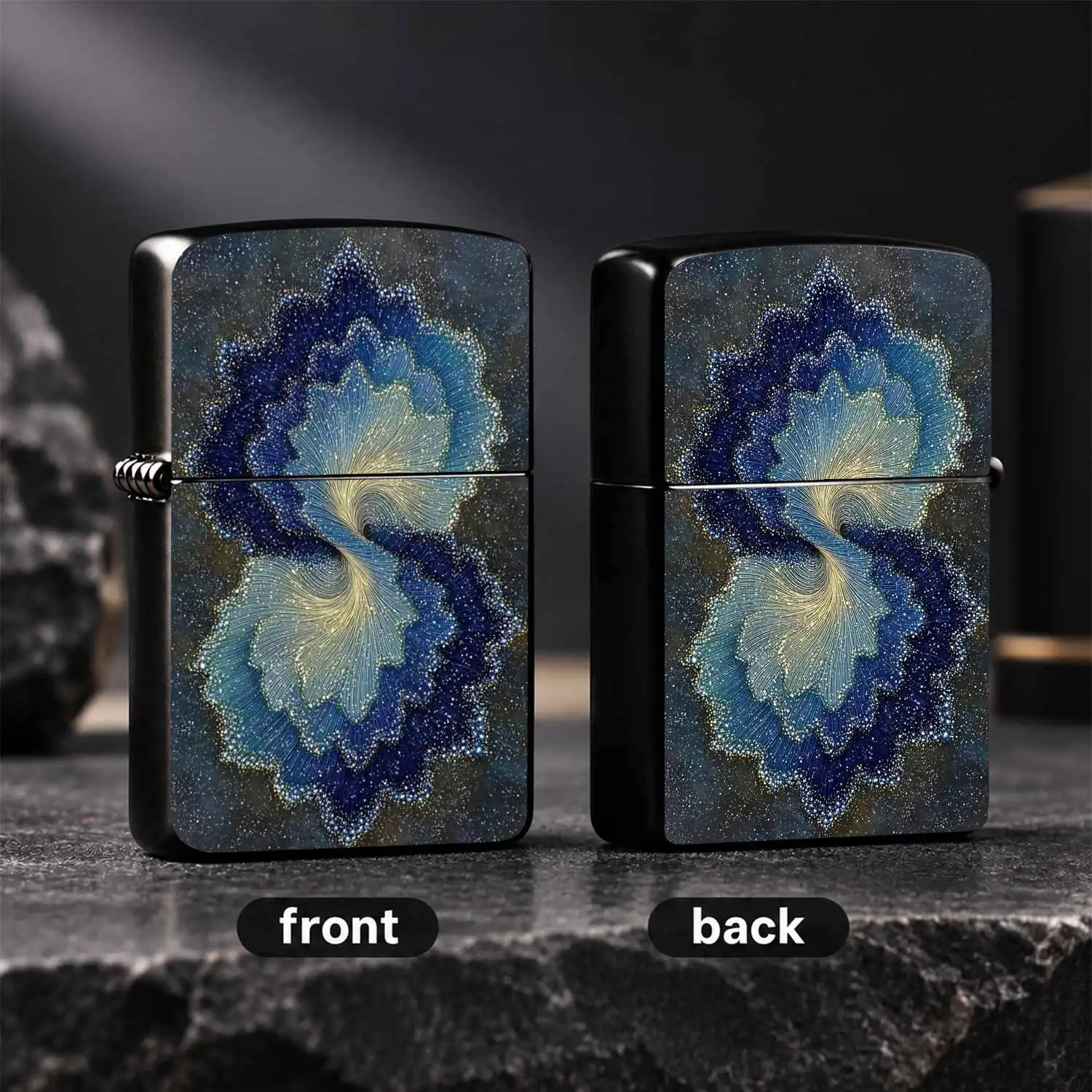 Creative Swirl Starburst Pattern Portable Igniter, Exquisite Deep Blue Golden Streamline Art Design, Suitable For Daily Carrying, Multi-Scene Application, Unique Chic Gift For Personal Use, Delicate High-Appearance Practical Daily Accessory