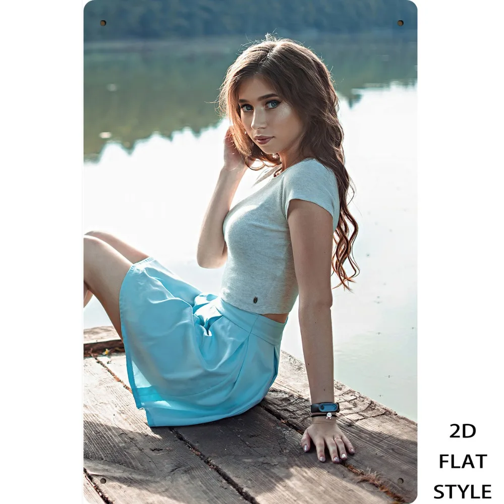 Vintage Metallschild „Lady on Lakeside Path“ mit Metall-Logo, Wanddekoration, 20,3 x 30,5 cm