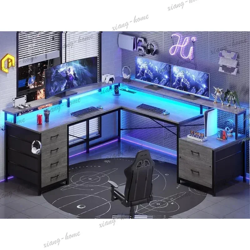 LD Spacious 108" L‑Shaped Corner Desk, Home Office Computer Desk with Drawers & Power Outlet, Customized