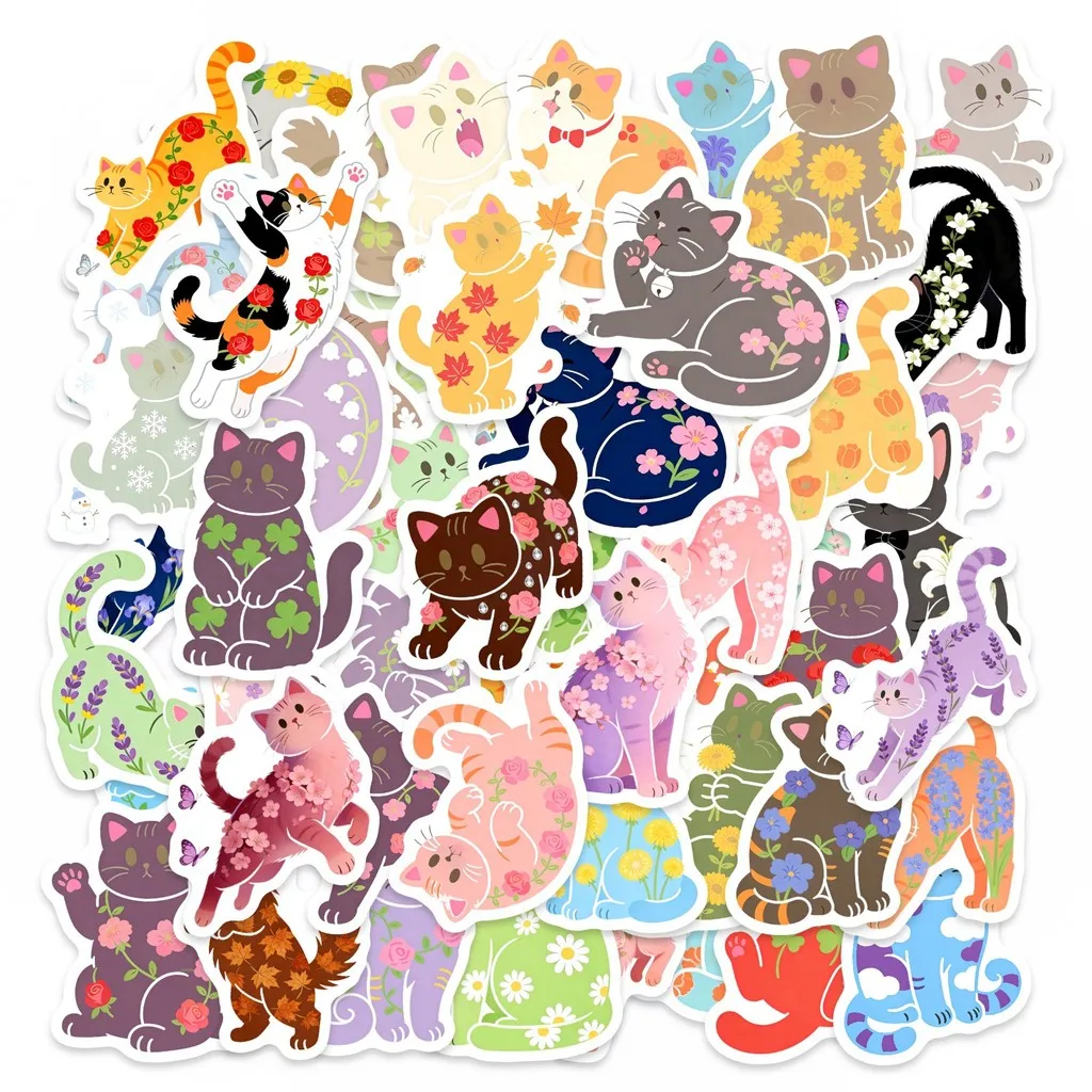 50Pcs Cute Cat Stickers Waterproof Cartoon Animal Decals for Journal Planner Laptop Water Bottle DIY Aesthetic AnimeWorlds Store