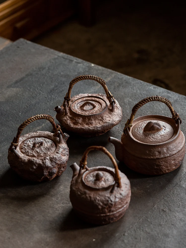 

Xitao Chinese Style Large Capacity Thick Clay Tea Pot Rock Mud Vine Woven Handle Gongfu Tea Set for Home Tea Brewing