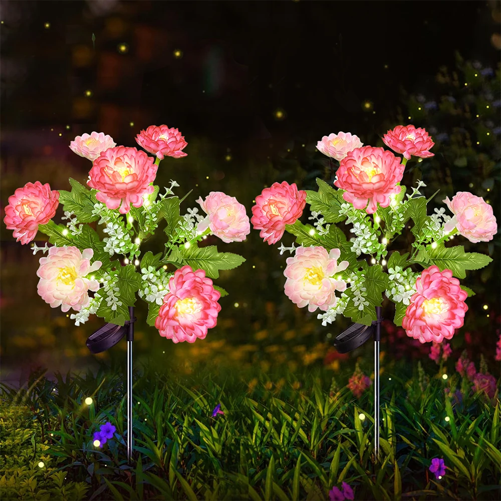 LED Solar Lamp 7 Head Solar Powered Snow Lotus Flower Light Waterproof Lawn Patio Walkway Garden Outdoor Villa Yard Decorative