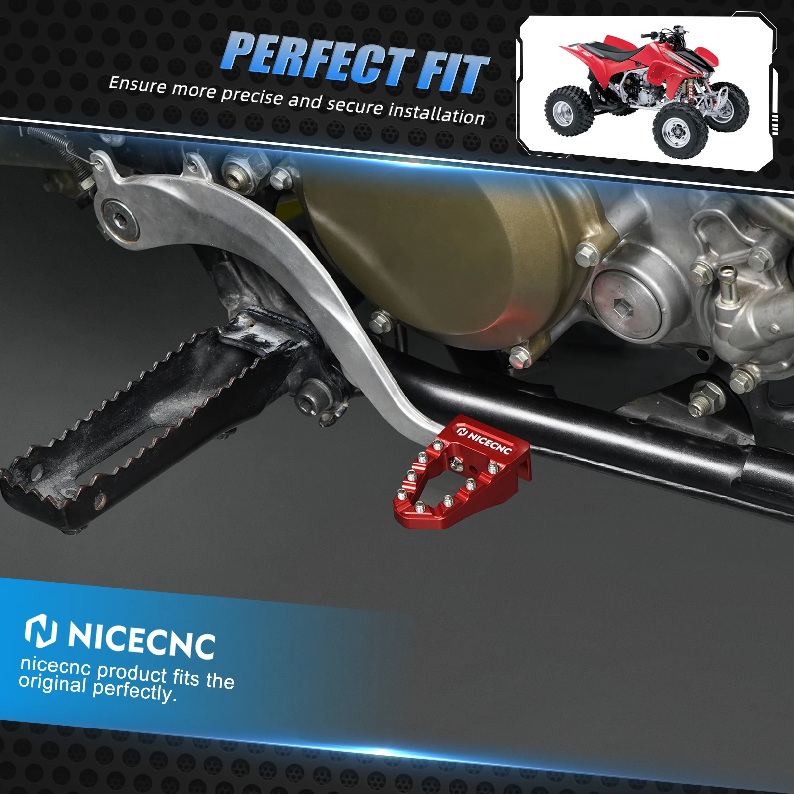 NICECNC Für Honda TRX450R 2006-2009 Hinterradbremspedalspitze für Honda TRX450ER Aluminium verbreitertes, rutschfestes, verstellbares ATV-Zubehör – Detail 8