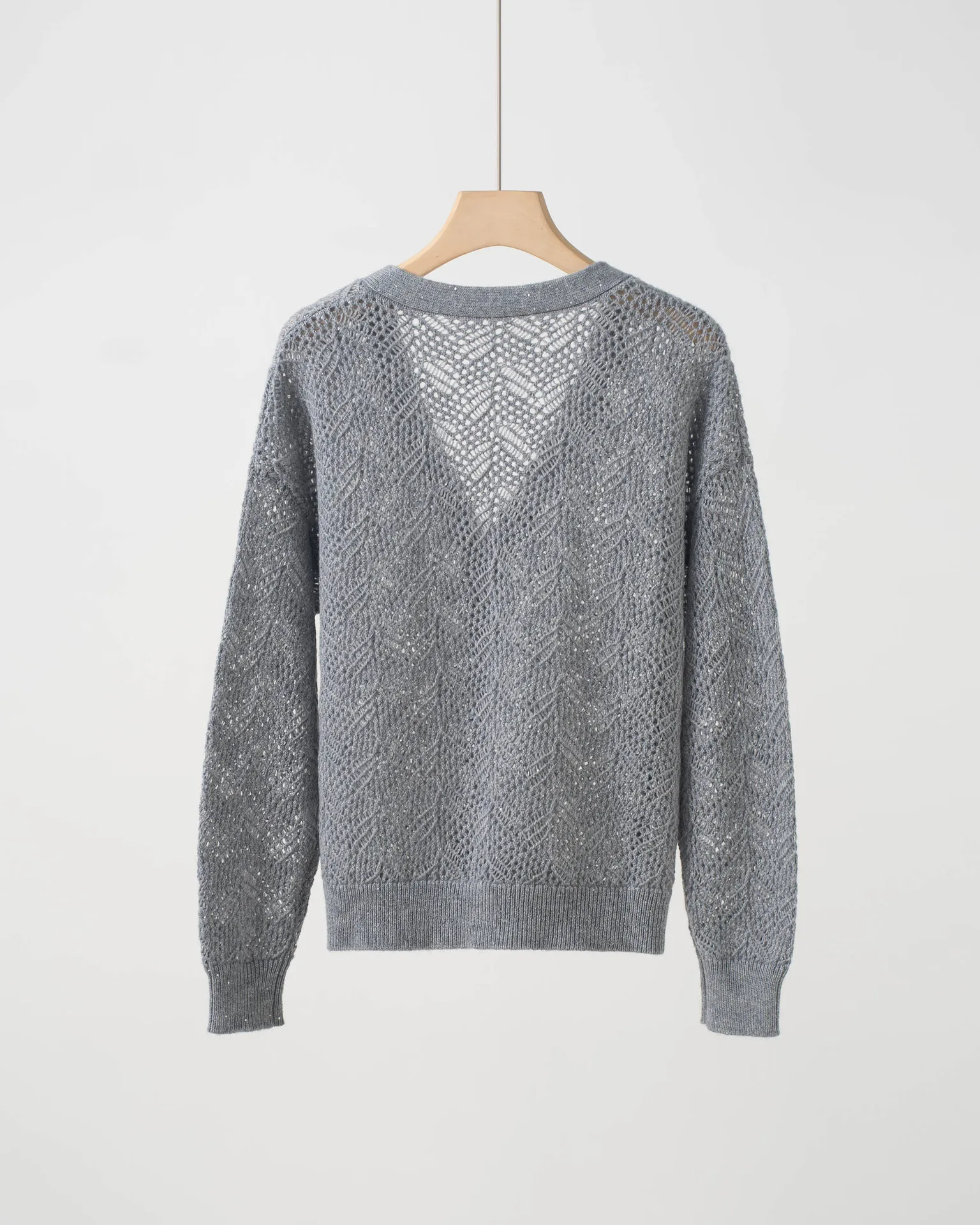 Autumn/Winter New Cashmere Wool Knit Top With Sequins, Hollowed-Out Buttons, V-Neck, Soft, Comfortable, And Versatile For Women