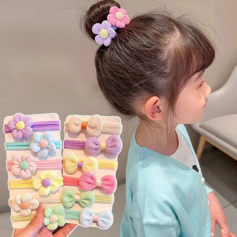 6/12Pcs/Set Cute Bow Flower Rubber Elastic Hair Bands Girls Not Hurt Hair Small Scrunchie Kids Sweet Hair Ties Akcesoria do włosów