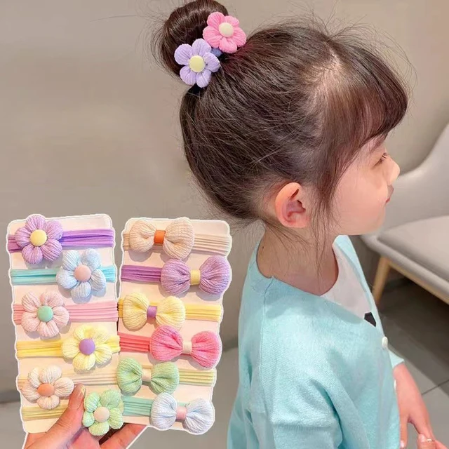 6/12Pcs/Set Cute Bow Flower Rubber Elastic Hair Bands Girls Not Hurt Hair Small Scrunchie Kids Sweet Hair Ties Akcesoria do włosów