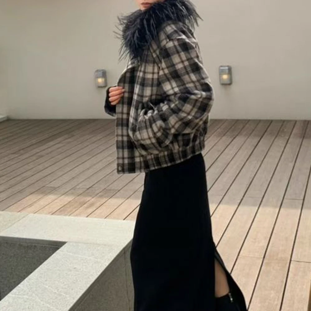 سترة أنيقة منقوشة من TWOTWINSTYLE متينة مع طية صدر السترة وأكمام طويلة فضفاضة ملابس الشارع الكورية سترات نسائية موضة الخريف الجديدة #5