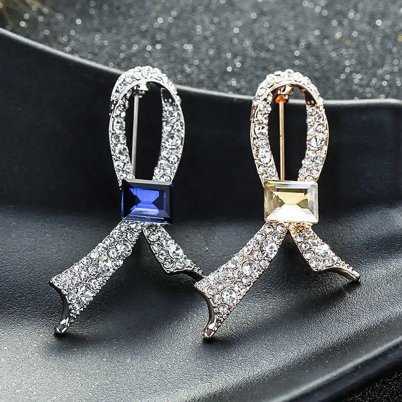 New Cross Brooch Simple Sliver Color Rhinestone Bowknot Brooches For Women Accessories Party Fashion Bow Decoration Pin Gift