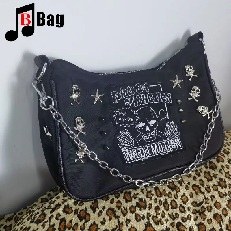 Harajuku Y2K Girl Men Canvas Women Gothic Punk Spicy Girl rivet Bag handbag crossbody bag streetwear steampunk spike Tote