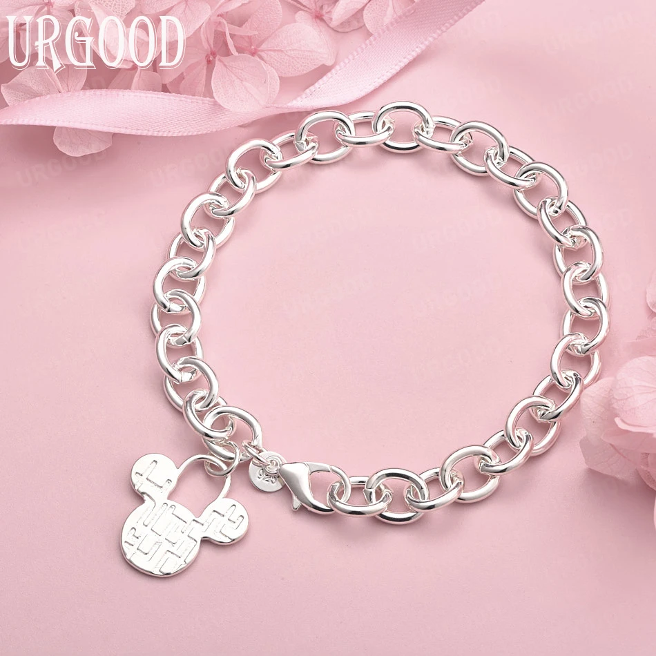 925 Sterling Silver Movable Mickey Mouse Lock Bracelet Chain For Women Party Engagement Wedding Fashion Jewelry