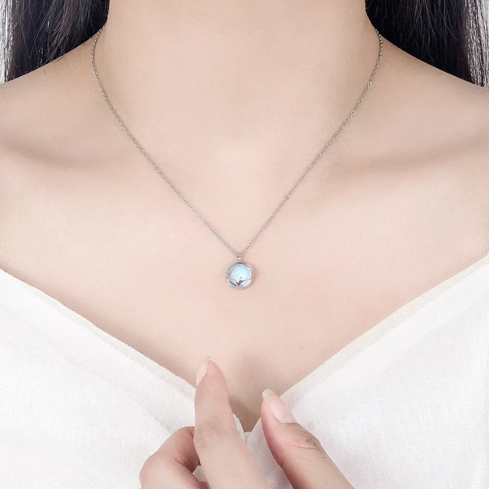 Creative Stainless Steel Antler Moonstone Pendant Necklace Earrings Bracelet Set for Women Jewelry Means Accompany Along The Way
