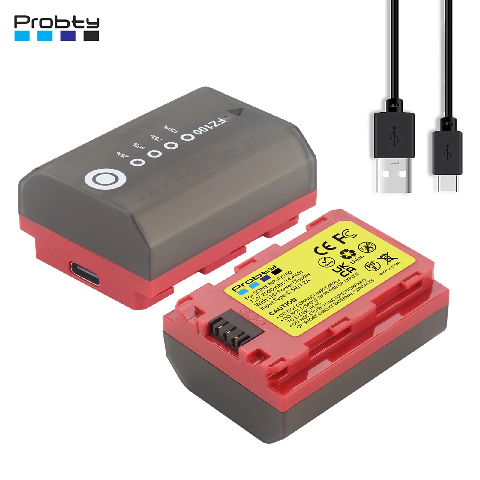 NP-FZ100 Replacement Battery With USB-C Charging For Sony A7iii, A7iv, A7R III, A7C, A7C II, A6700, A6600, FX3, FX30, ZV-E1