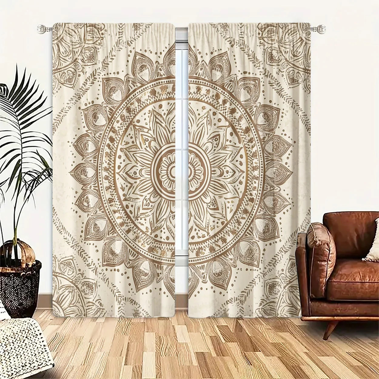 Luxury Mandala Curtains Beige Window Panels Bohemian Living Room Drapes Geometric Moroccan Ethnic Home Decor