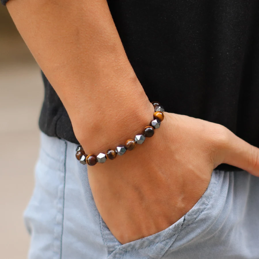 

Stylish Stone Men Bracelet Apparel Accessories Natural Tiger Eyes Hematite Beaded Braslet Locomotive Cool Hombre Hand Pulseira