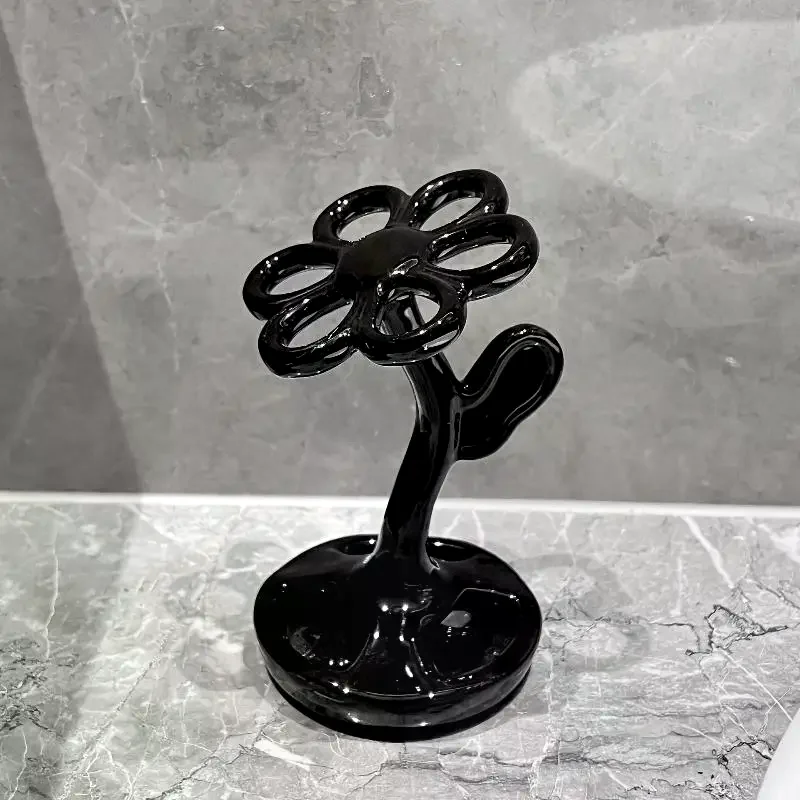 Ceramic Toothbrush Holder 6 Slots Flower Shaped Bathroom Storage Holder Easy To Clean Luxury Toothbrush Rack Bathroom Supplies