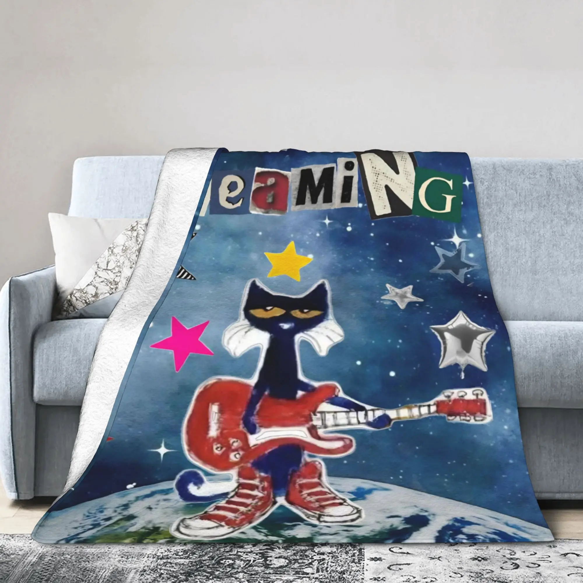 Pete The Cat Cartoon Flannel Blanket  Fashion Throw Blankets for Home Hotel Sofa  200x150cm Quilt