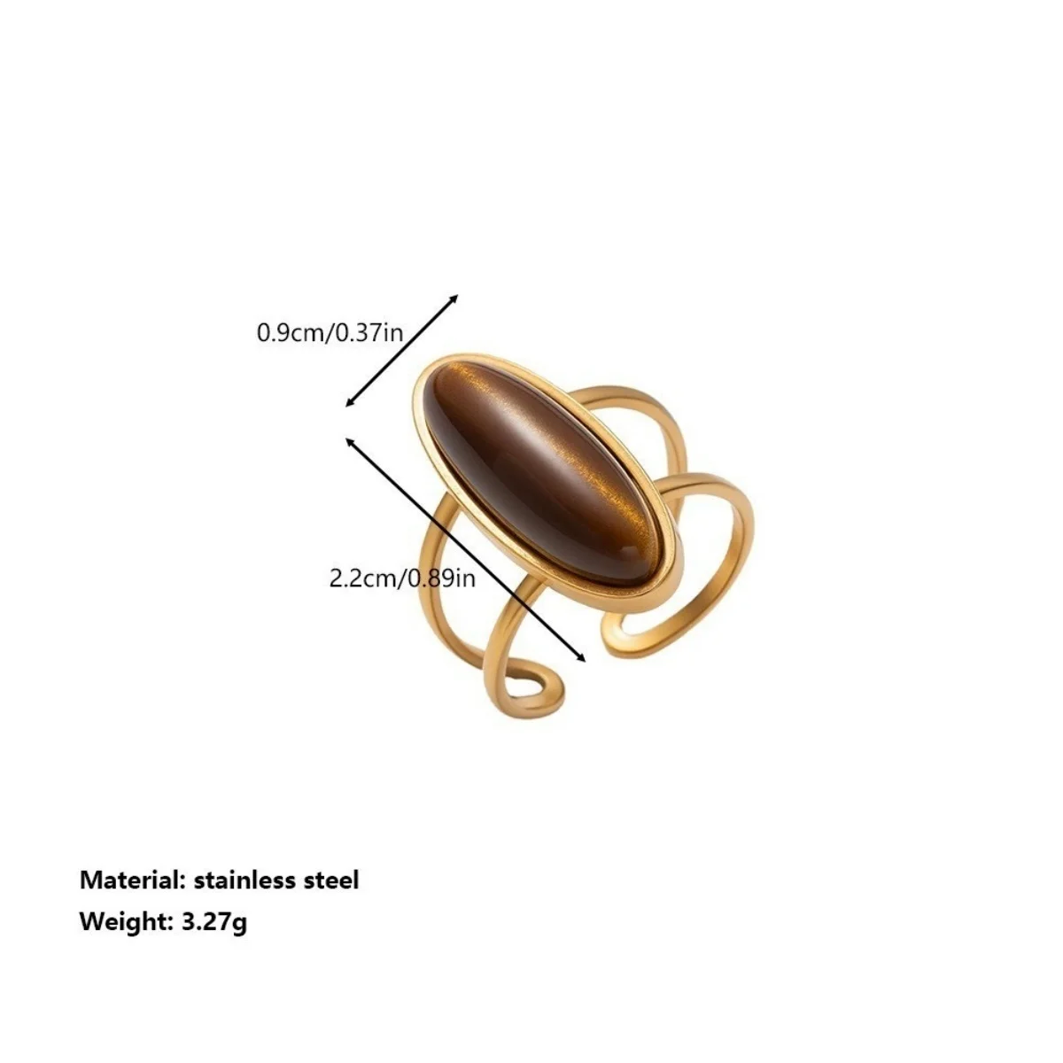 Vintage Maillard Tigerauge-Stein Ovaler Lava-Sonnen-Fingerring für Damen und Herren, Edelstahl, hohler geometrischer Ring, Herbstschmuck – Detail 4