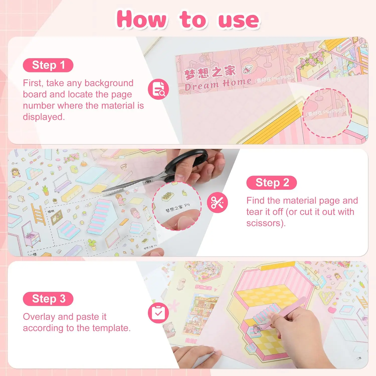 Pocket DIY 3D Sticker Scene Collection Book DIY 3D House Stickers Therapy Cute Cartoon Mini Stickers Scenes for Relief Stress image 4