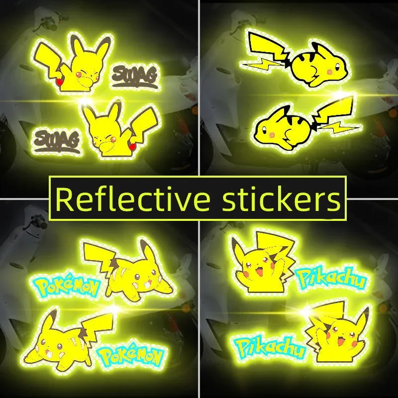 Pokemon Anime Luminous Sticker Pikachu Reflective Car Sticker Night Motorcycle Cute Sticker Children\'s Toy Birthday Gift