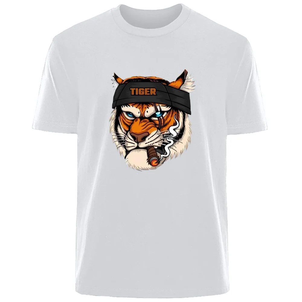 Fierce Tiger Creative Summer High Quality Men\'s 100% Cotton Breathable Sweat Absorbent T-Shirt Casual Fashion Men\'s Street Wear