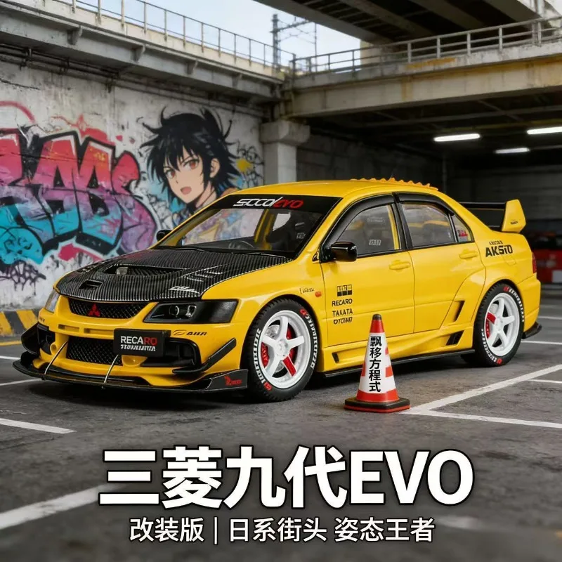 1:24 Mitsubishi EVO 9 Modified Alloy Car Open Hood Trunk Doors Simulated Interior Wheel Pull Back Display Gift - view 5