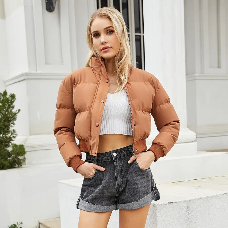 Russian Winter Short Cotton Jacket High Collar Long Sleeve Beautiful Women Body Shape Show Off Warm Bread Thick Winter Coat