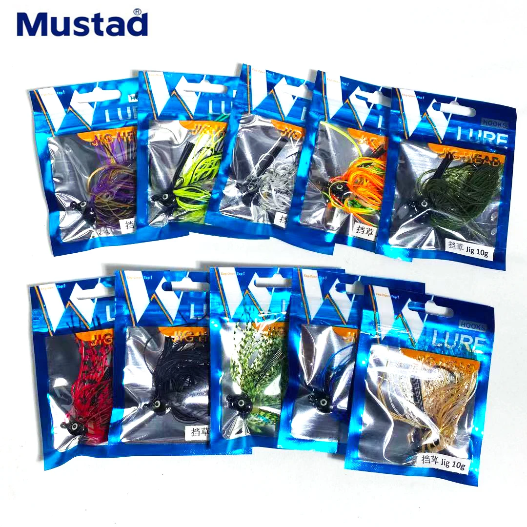 Mustad A007 7g 10g 14g Fishing Jig Hook Spinner Anti-hanging Grass Hook Silicone Jig Head Hook With Skirt Beard Fishing Lures