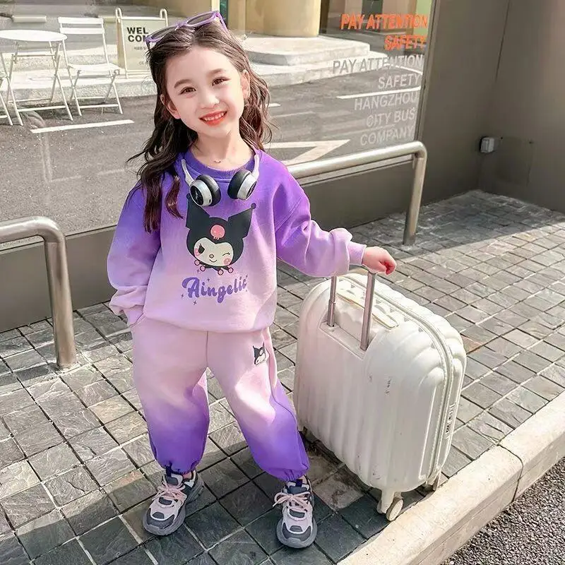 

Sanrio Hello Kitty Tops Set Baby Girl's Kuromi Hoodie for Spring Kawaii Y2k Anime Fashion 2-piece Children's Clothing Girls Coat