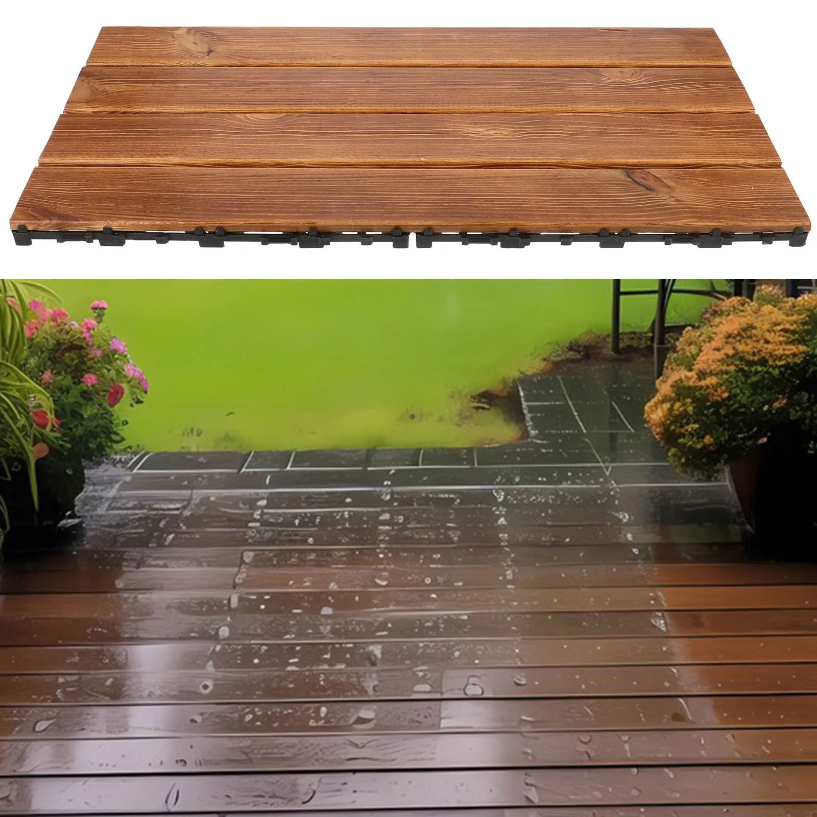 Carbonized Wood Patio Floor Tile Interlocking Decking Tile Wooden Balcony Flooring Outdoor Deck Tiles Wood Panels for Walls