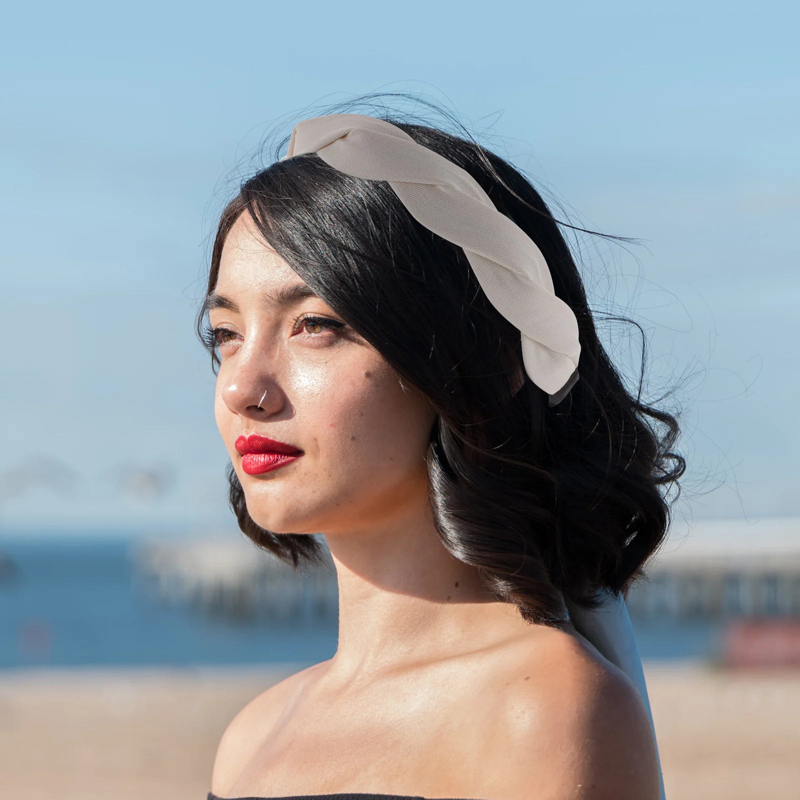 

French Headband Wide Fabric White Decorative Headbands Hair Bands Accessories Teen Girls Beach Party Dates Travel