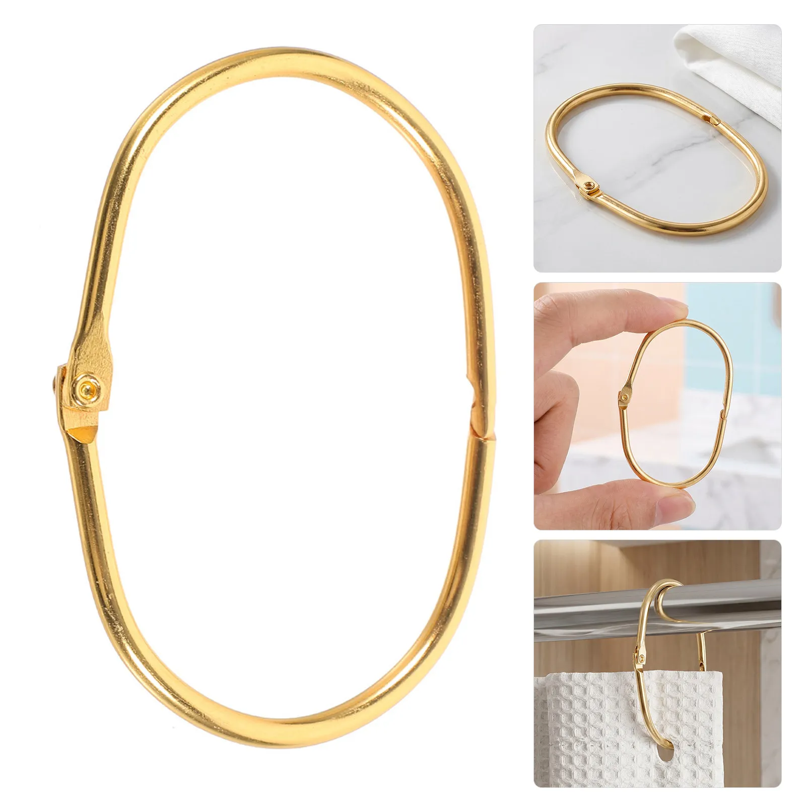 24Pcs Oval Metal Curtain Rings Shower Drapery Hooks Easy Installation Smooth Sliding Bathroom Curtain Accessory