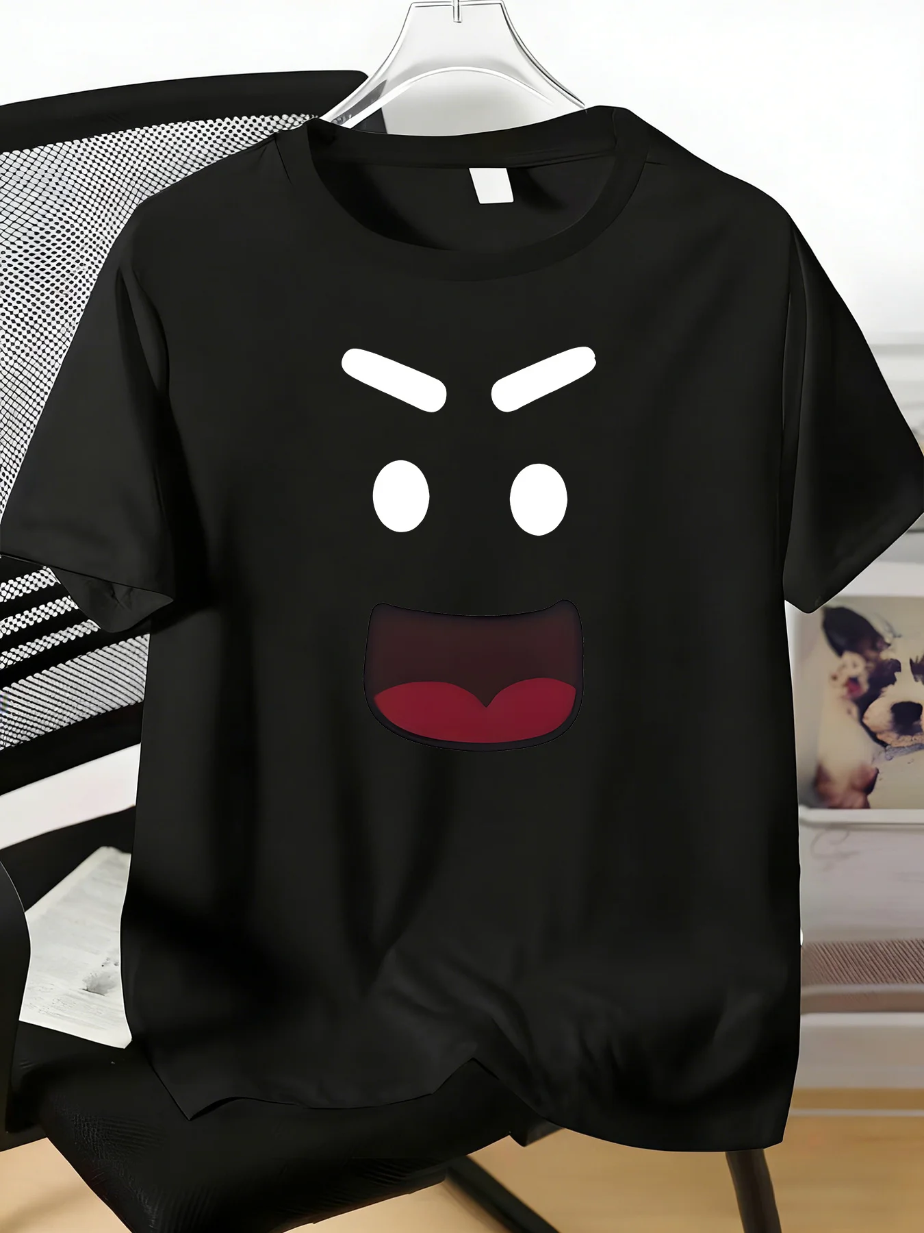 100% Cotton Men Bold Angry Expression Face Graphic Print Short Sleeve Casual Streetwear Outdoor Daily Basic Tops